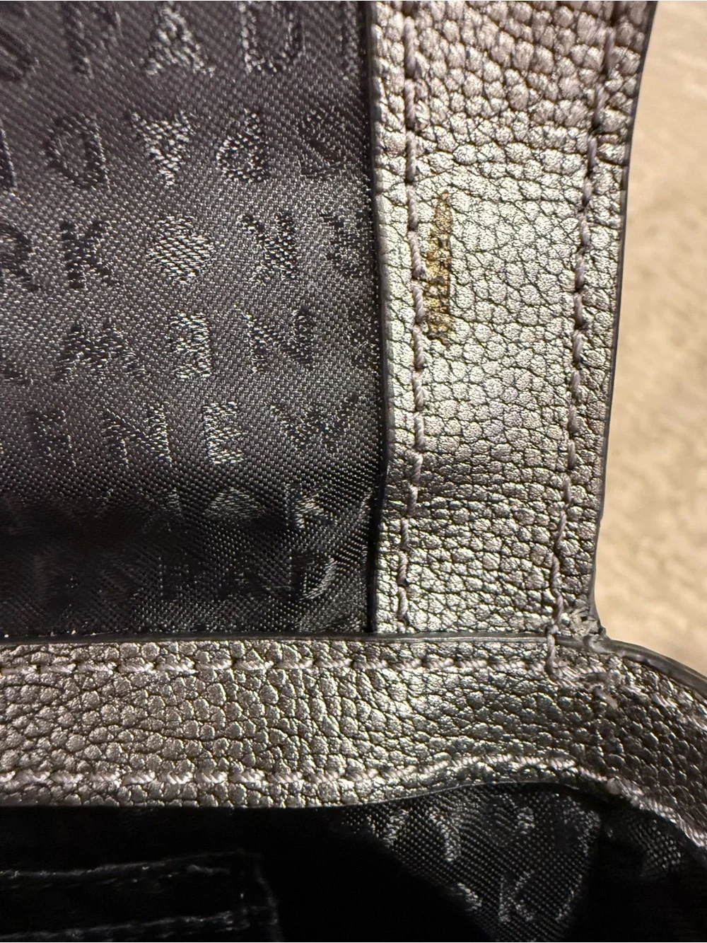 Kate Spade Maisie Metallic Pewter Pebbled Leather Crossbody with Top Handle